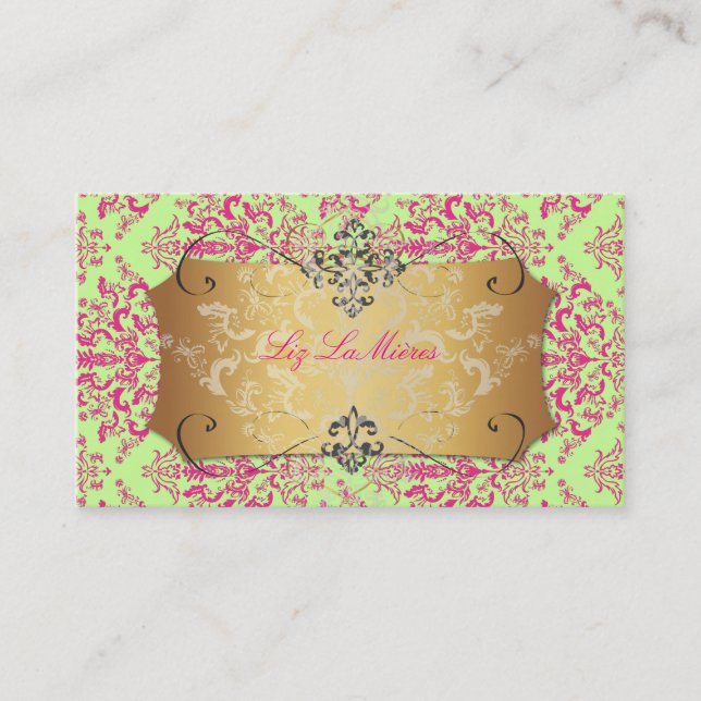 PixDezines DIY background colour, Étienne Damask Business Card (Front)