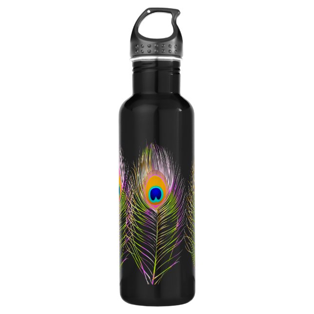 PixDezines diy background colour/peacock feather 710 Ml Water Bottle (Front)