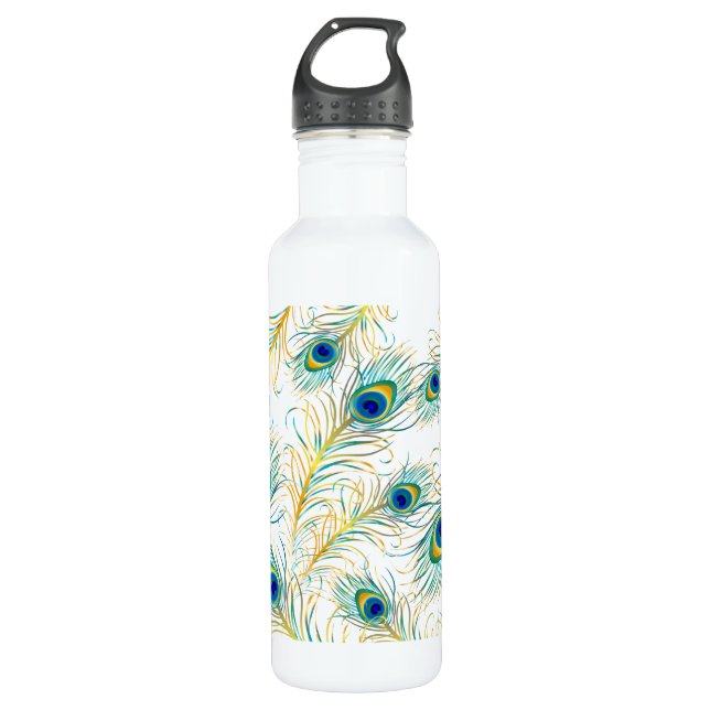 PixDezines diy background colour/peacock plumes 710 Ml Water Bottle (Front)