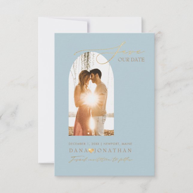 PixDezines DIY colour Arch Frame Dusty Blue Save T The Date (Front)