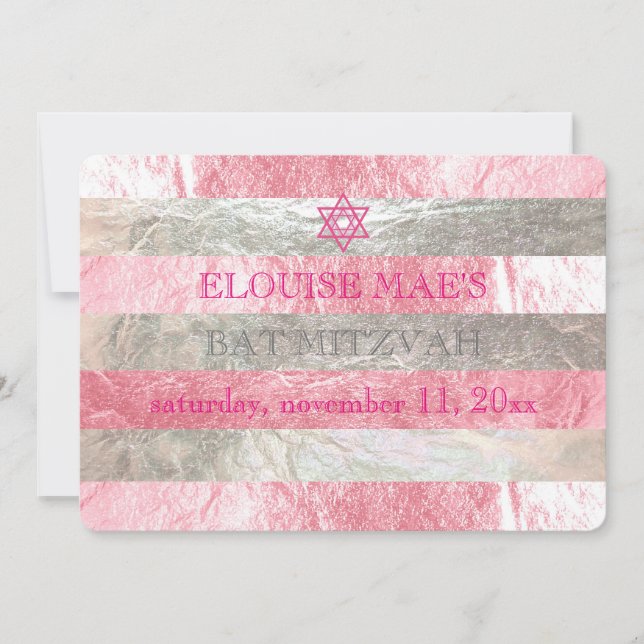 PixDezines DIY colour/faux foil stripes bat mitzva Invitation (Front)