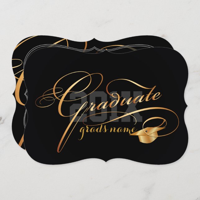 PixDezines  DIY Colour Graduation/Gold Cap Invitation (Front/Back)