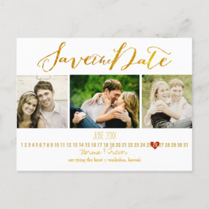 PixDezines DIY colour/save the date/gold script Announcement Postcard