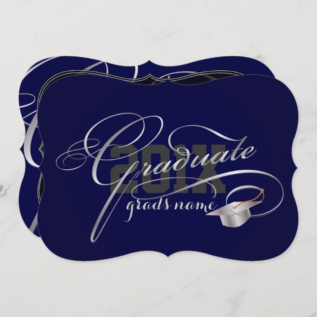 PixDezines DIY colour/Silver Script Graduation Invitation (Front/Back)