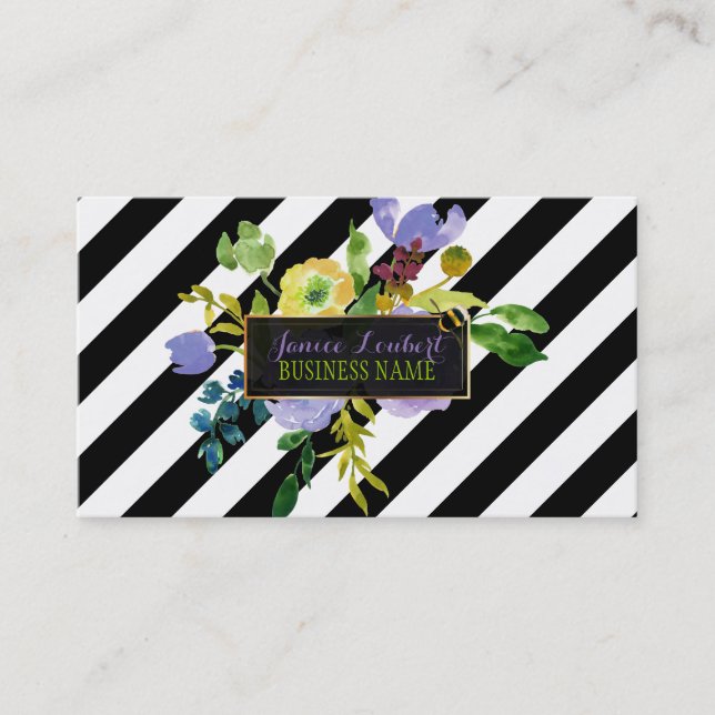 PixDezines DIY colour/stripes/weatercolor floral Business Card (Front)
