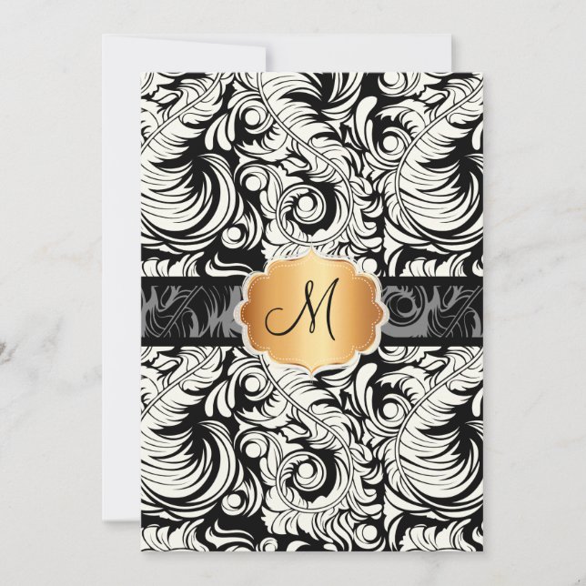 PixDezines DIY colour/vintage plume damask Invitation (Front)