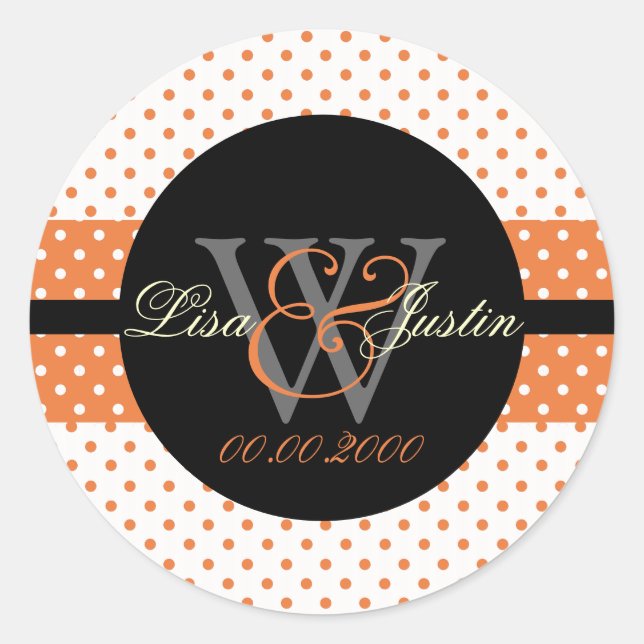 PIxDezines DIY colours, Dots et al./orange+black Classic Round Sticker (Front)