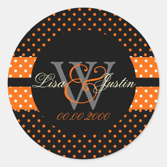 PIxDezines DIY colours, Dots et al./orange+black Classic Round Sticker (Front)