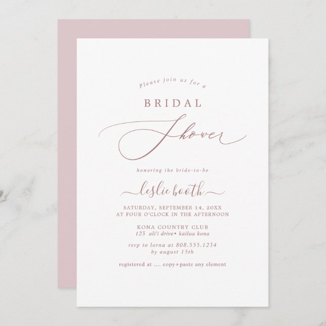 PixDezines DIY Colours Dusty Rose Bridal Shower Invitation (Front/Back)