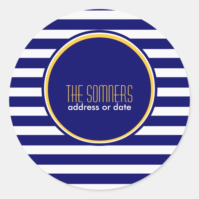 PixDezines DIY colours, nautical white stripes, Classic Round Sticker (Front)