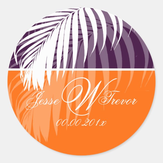 PixDezines DIY colours/White Palm Fronds Classic Round Sticker (Front)