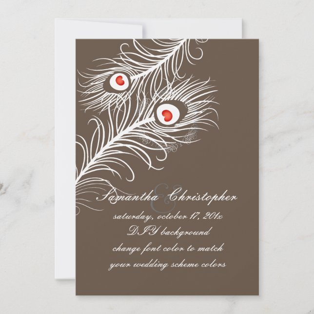 PixDezines diy colours, white peacock plumes Invitation (Front)