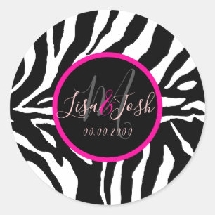 PixDezines DIY Zebra Pattern, Monogram Classic Round Sticker