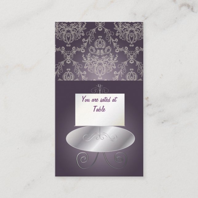 PixDezines Dolcè Damask/plum+ivory Place Card (Front)
