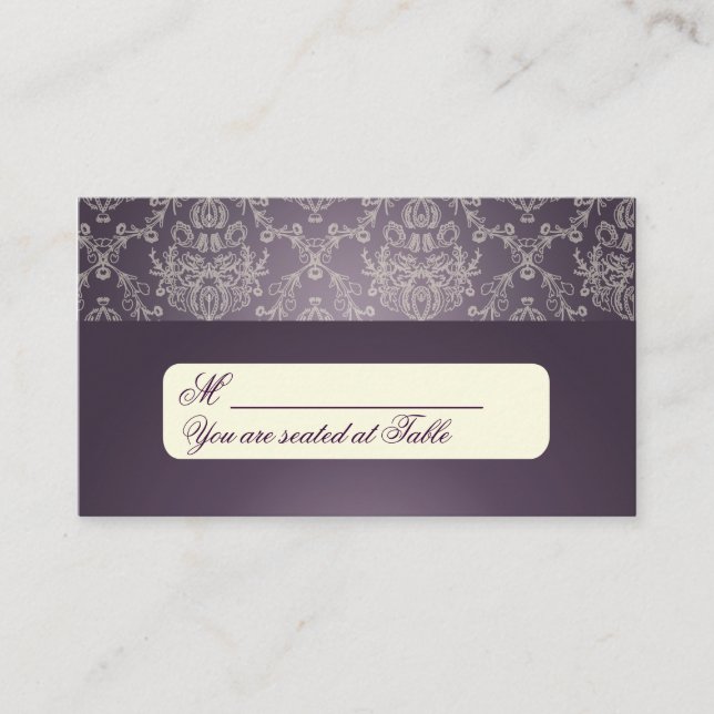PixDezines Dolcè Damask/plum+ivory Place Card (Front)