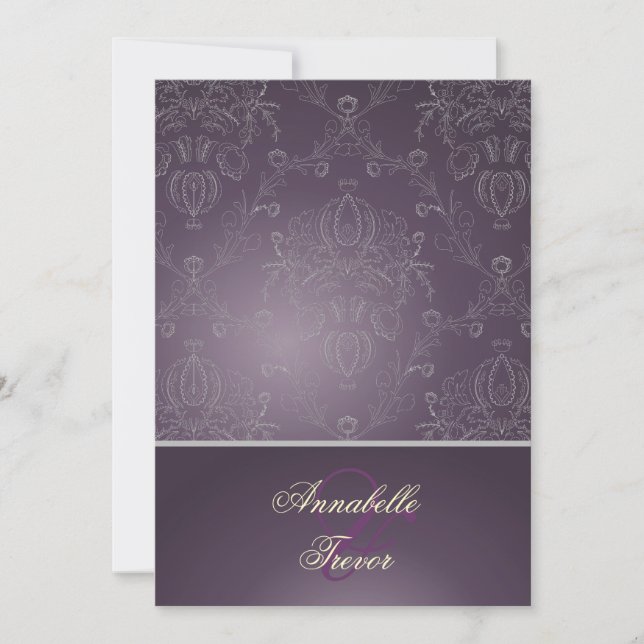 PixDezines Dolcè Damask / Plum+Silvery Grey Invitation (Front)