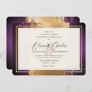PixDezines Double Happiness, Faux Gold Aubergine Invitation
