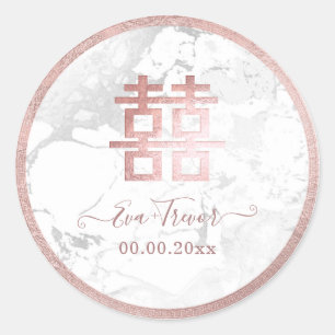 PixDezines double happiness marble rose gold Classic Round Sticker