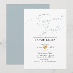 PixDezines Dusty Blue Calligraphy Engagement Party Invitation
