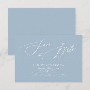 PixDezines Dusty Blue Modern Script Save the Date Invitation