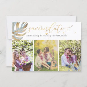 PixDezines Dusty Blue Monstera Faux Metallic Save The Date