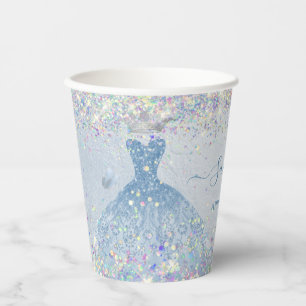 PixDezines Dusty Blue Quinceanera Holographic Paper Cups