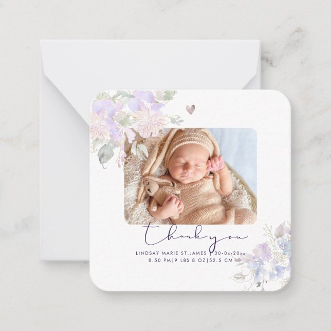 PixDezines Dusty Lilac Thank You Note Card (Front)