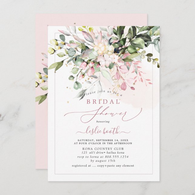 PixDezines Dusty Pink Gum Eucalyptus Bridal Shower Invitation (Front/Back)