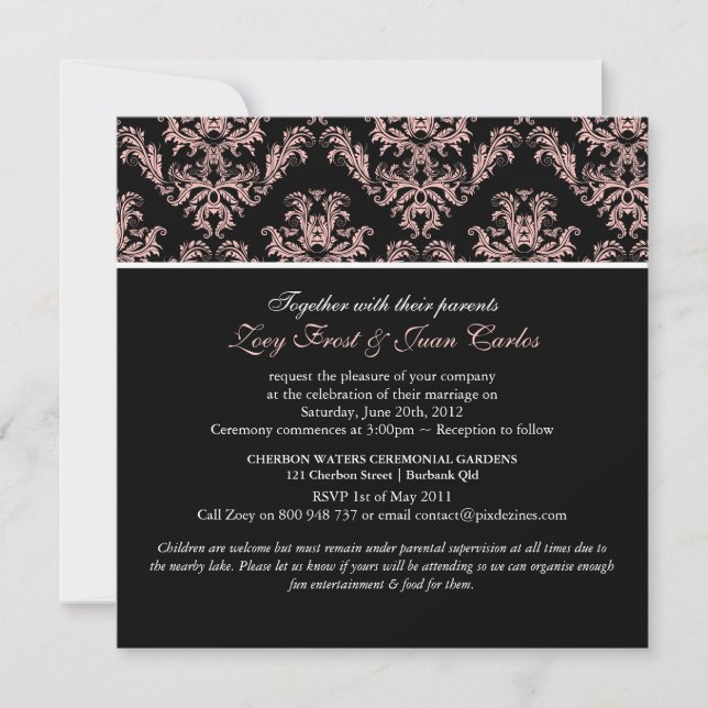 PixDezines Dusty Rose/Celeste Damask/diy colour Invitation (Front)