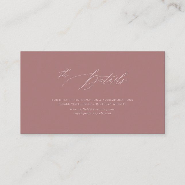 PixDezines Dusty Rose Luxe Script Details Enclosure Card (Front)