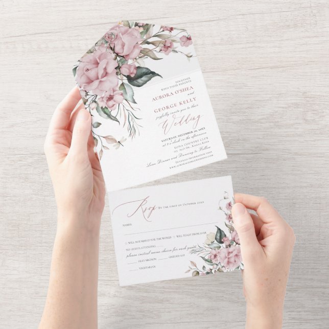PixDezines Editor's Pick H2 Dusty Rose Roses All In One Invitation (Tearaway)
