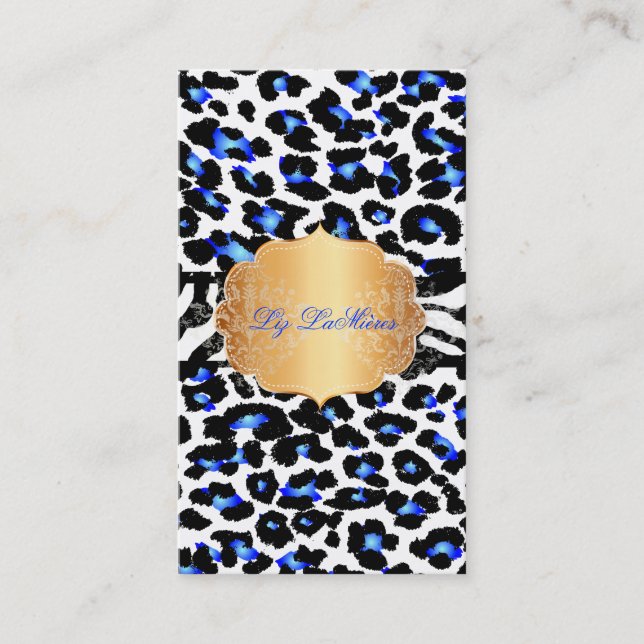 PixDezines electric blue cheetah+zebra Business Card (Front)