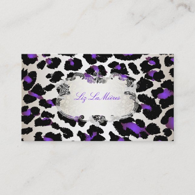 PixDezines electric purple leopard/champagne Business Card (Front)