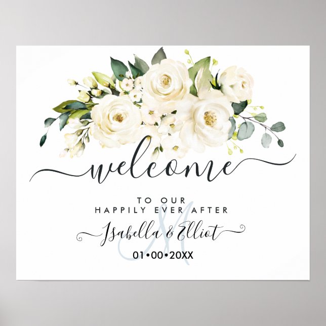 PixDezines Elegant Alabaster Roses Welcome Poster (Front)