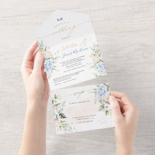 PixDezines Elegant Blush n Blue Roses All In One Invitation
