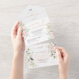 PixDezines Elegant Blush n Cream Roses All In One Invitation