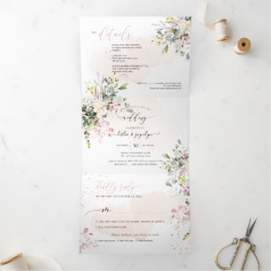 PixDezines Elegant Blush Pink Eucalyptus Tri-Fold Invitation