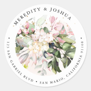 PixDezines Elegant Botanical Blush Pink Eucalyptus Classic Round Sticker