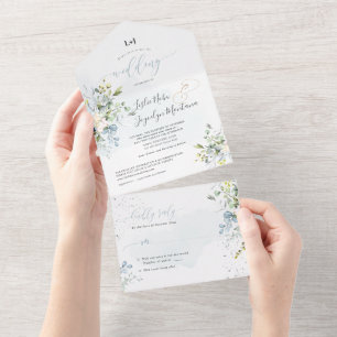PixDezines Elegant Dusty Blue Gum Eucalyptus All In One Invitation
