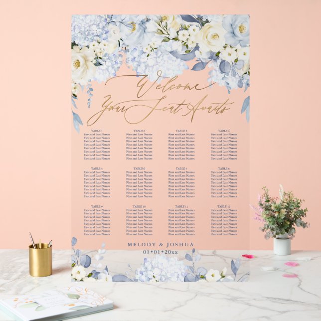 PixDezines Elegant Dusty Blue Hyde Seating Chart (Wedding)