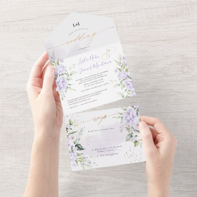 PixDezines Elegant Dusty Purple Roses All In One Invitation (Tearaway)