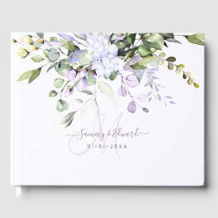 PixDezines Elegant DustyPurple Eucalyptus Monogram Guest Book