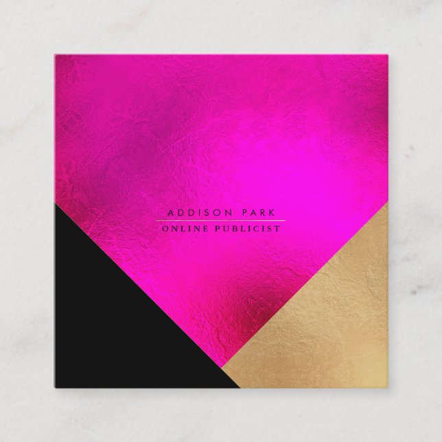 PixDezines Elegant Faux Gold Hot+Flashy Pink Squar Square Business Card (Front)