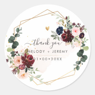 PixDezines Elegant H2 Burgundy Blush Navy Flowers  Classic Round Sticker
