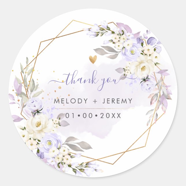PixDezines Elegant H2 Purple Roses Thank You Classic Round Sticker (Front)