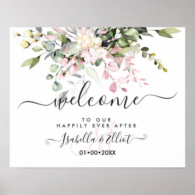 PixDezines Elegant Pink Gum Eucalyptus Welcome  Poster (Front)