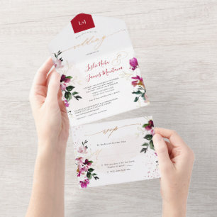 PixDezines Elegant Red Cherry Sweetpeas All In One Invitation