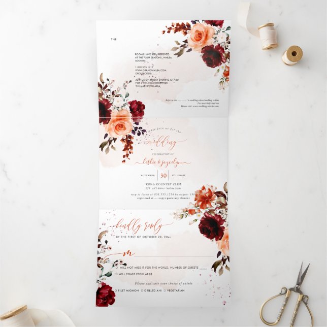 PixDezines Elegant Rustic H2 Fall n Foliage Tri-Fo Tri-Fold Invitation (Inside)