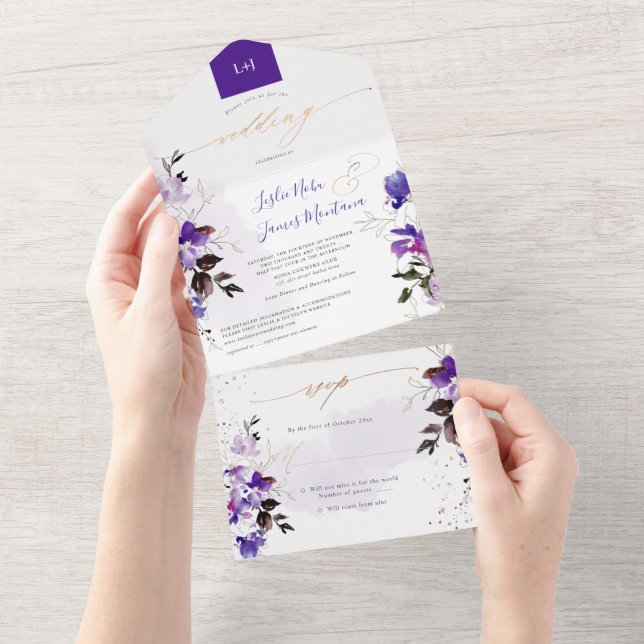 PixDezines Elegant Violet Purple Sweetpeas All In One Invitation (Tearaway)