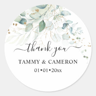 PixDezines Elegant Watercolor Greenery Eucalyptus  Classic Round Sticker